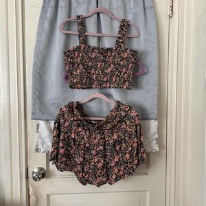 American Eagle Outfitters Black Floral Camisole Set